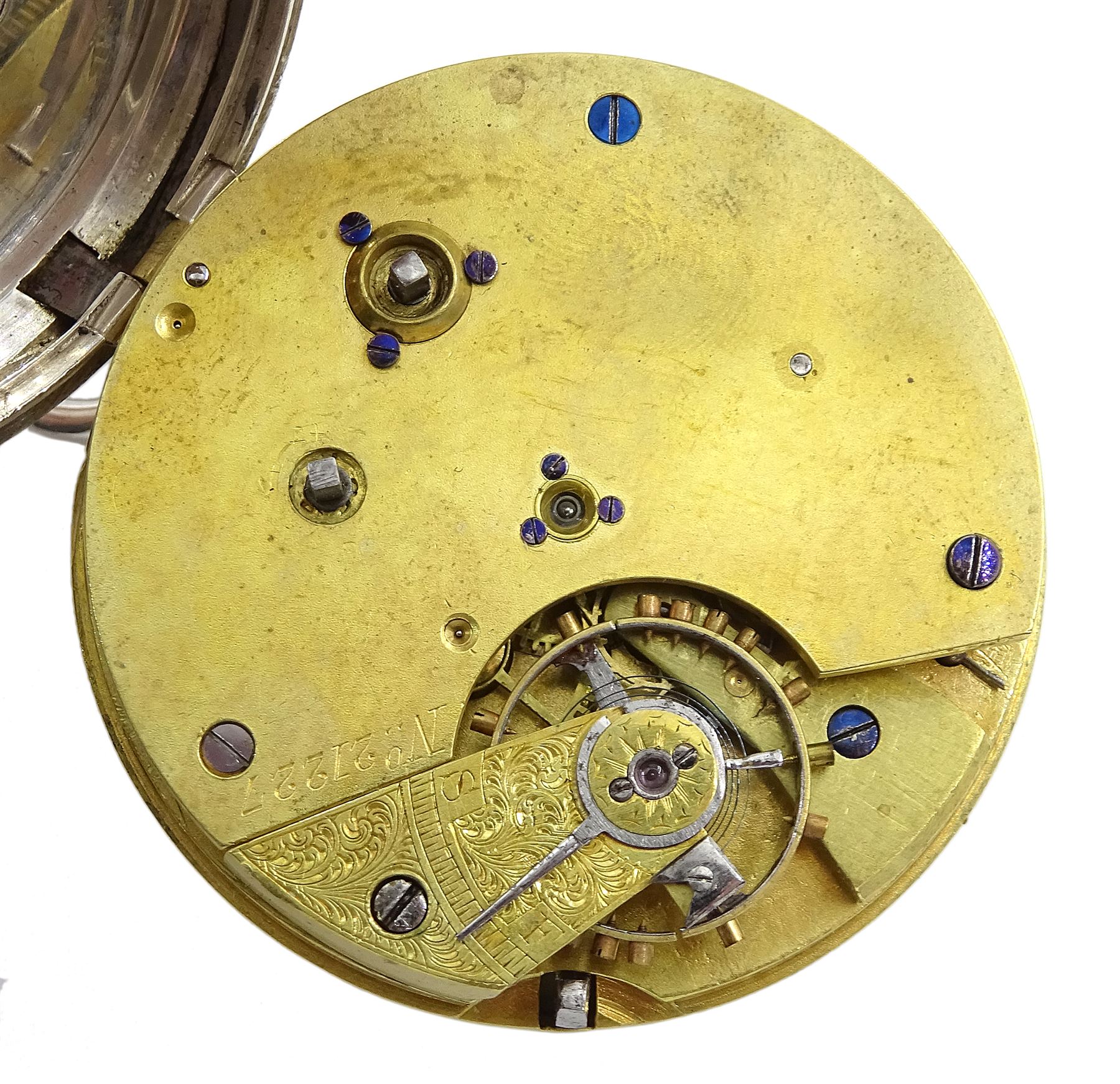 Victorian silver open face key wound English lever chronograph pocket watch No. 21227, cream enamel dial with Roman hours and outer Arabic minute ring, case by Edward Hickman, London 1876
