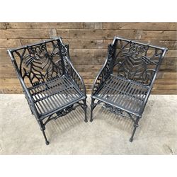 Richard Bawden (1936-2024): Pair of Cat design painted cast iron garden armchairs