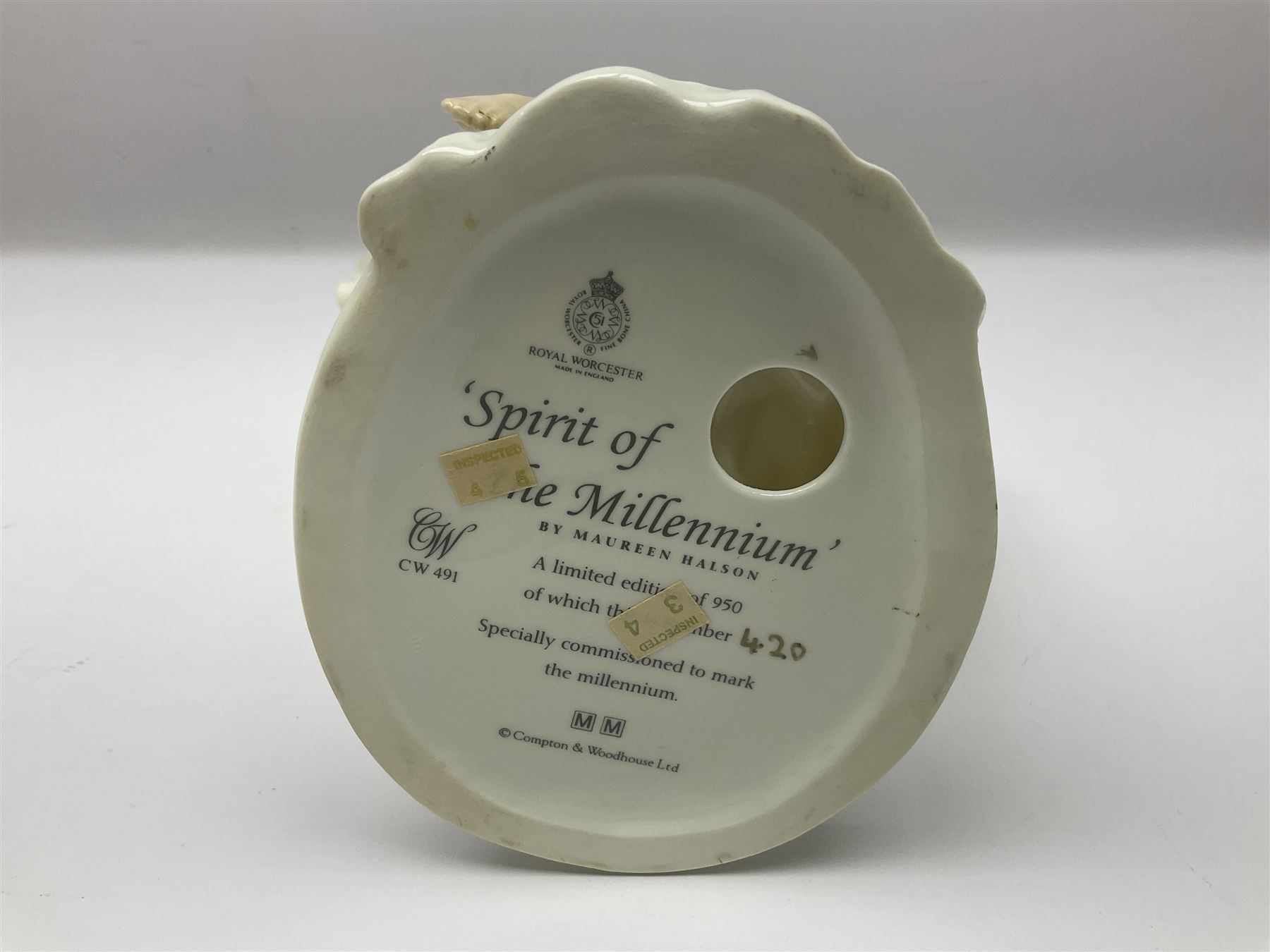 Two Royal Worcester figures, comprising Spirit of the Millennium and Spring, together with Royal Dux figure of two lovers