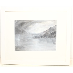 Daniel Cooper (British 1985-): Coniston Water from Brantwood - 'A Dance in the Veiled Mirror', charcoal and pastel signed, titled signed and dated 2013 verso 27cm x 37cm 
Notes: Cooper was 'Artist in Residence' at Ruskin's Brantwood home