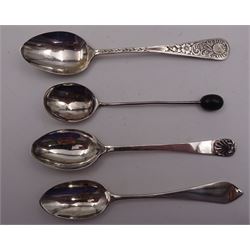 Group of silver, comprising pair of early 20th century preserve spoons, hallmarked Lee & Wigfull, Sheffield 1915, together with a set of six Victorian Point Fillet pattern coffee spoons, hallmarked Wakely & Wheeler, London 1896, a set of six Edwardian floral bright cut coffee spoons, hallmarked A J Bailey, Birmingham 1903, a set of six early 20th century Shell pattern coffee spoons, hallmarked Alexander Clark & Co Ltd, Birmingham 1915 and a set of six 1920s coffee bean spoons, hallmarked Woodalls, Birmingham 1927, each set of six within fitted case