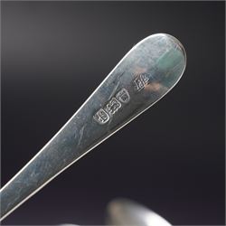 George III silver bright cut table spoon London 1781 Maker Hester Bateman, another London 1782 Maker Thomas Wallis I and three others (5)