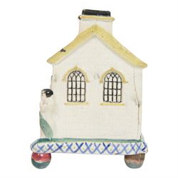 Mexborough Prattware Wesleyan Chapel Money Box, 1848, typically modelled as a chapel with putti to the front corners, on ball feet, inscribed  to the front Emma Sutton Bampton June 18 1848, H17cm, L15cm
