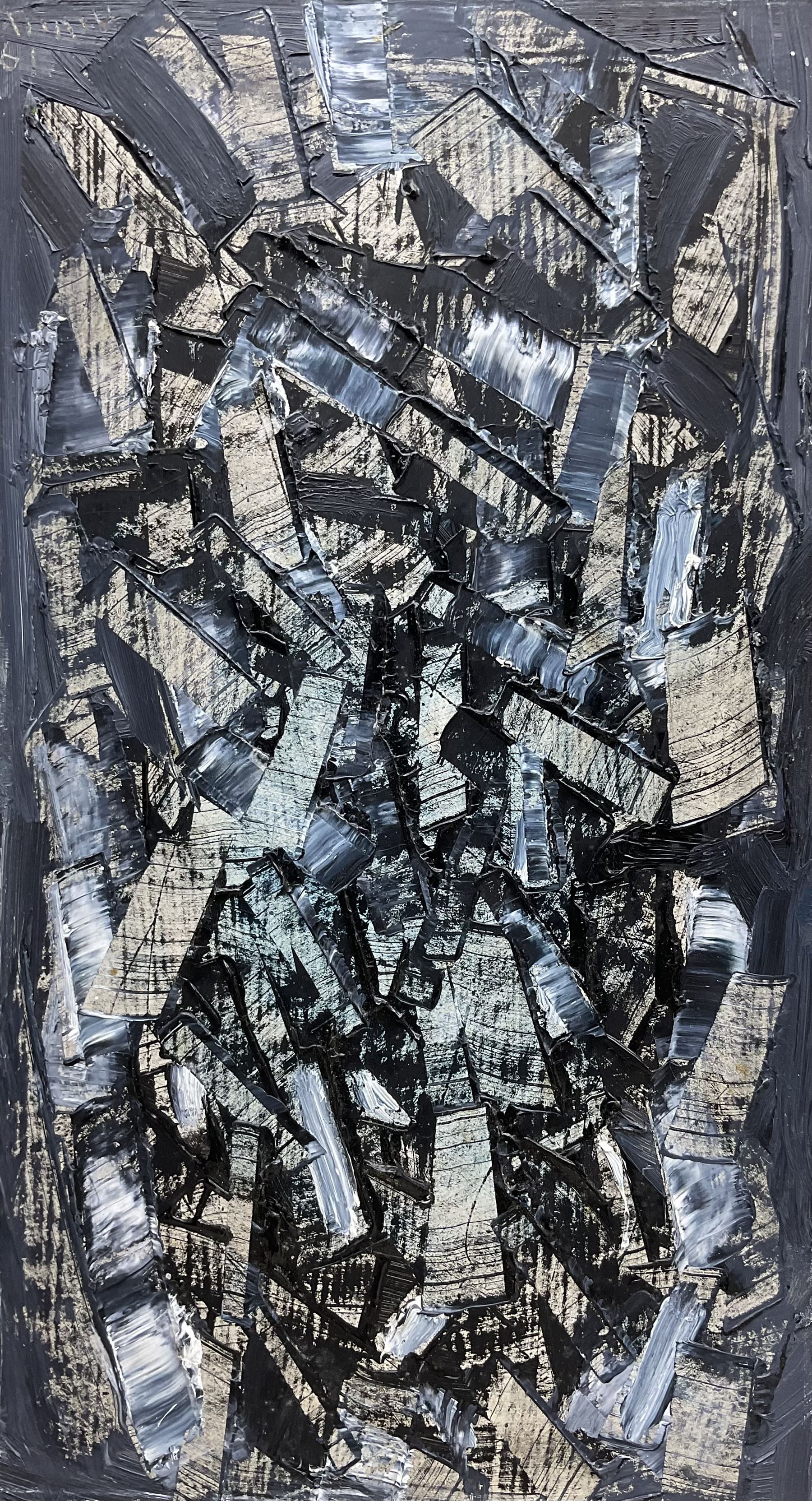 Roy Turner Durrant (British 1925-1998): 'Composition Blue', oil on board signed and dated '61, titled verso 30cm x 16.5cm 
Provenance: private collection, purchased Peter Wilson 27th November 2013 Lot 548