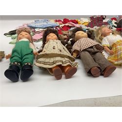 Six fashion dolls by Amanda Jane, Sindy and Barbie with various outfits, clothing and footwear