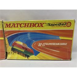 Matchbox Superfast track racing Set with Superbooster and two boxed SF-17 Slipstream Curves; together with five boxed Superfast models - 3d Monteverdi Hai, two 7d Hairy Hustler, 45c Ford Group 6 and 66d Mazda RX500; and quantity of unboxed and playworn other die-cast models