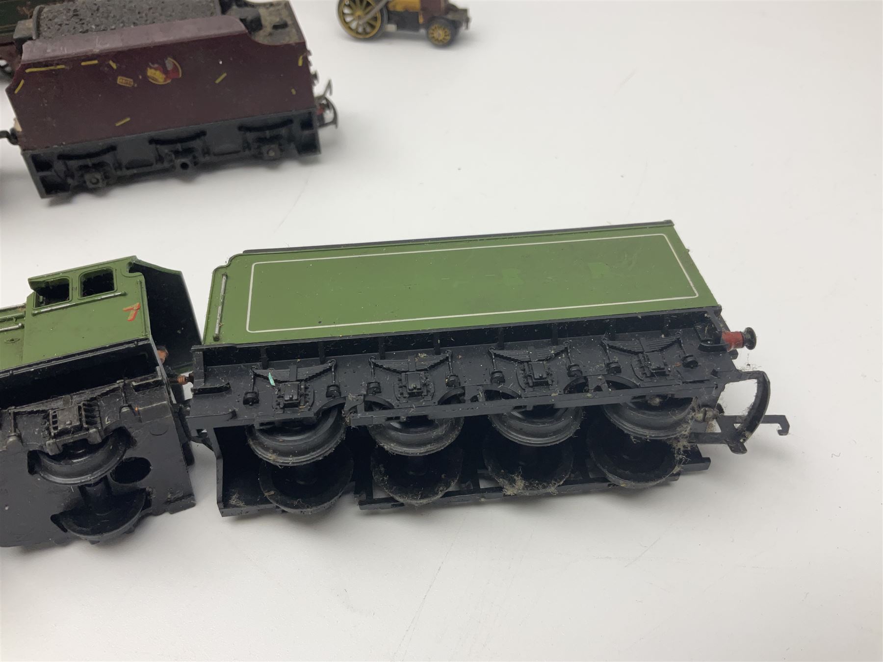 Hornby/Tri-ang '00' gauge - six locomotives - Class 9F 2-10-0 'Evening Star' No.92220; Class A3 4-6-2 (no name or number); Dean Single 4-2-2 'Lord of the Isles' No.3046; Princess Class 4-6-2 'The Princess Royal' No.46200; Class 57XX Pannier 0-6-0 tank No.8751; and Stephenson's Rocket with one passenger coach; all unboxed (6)