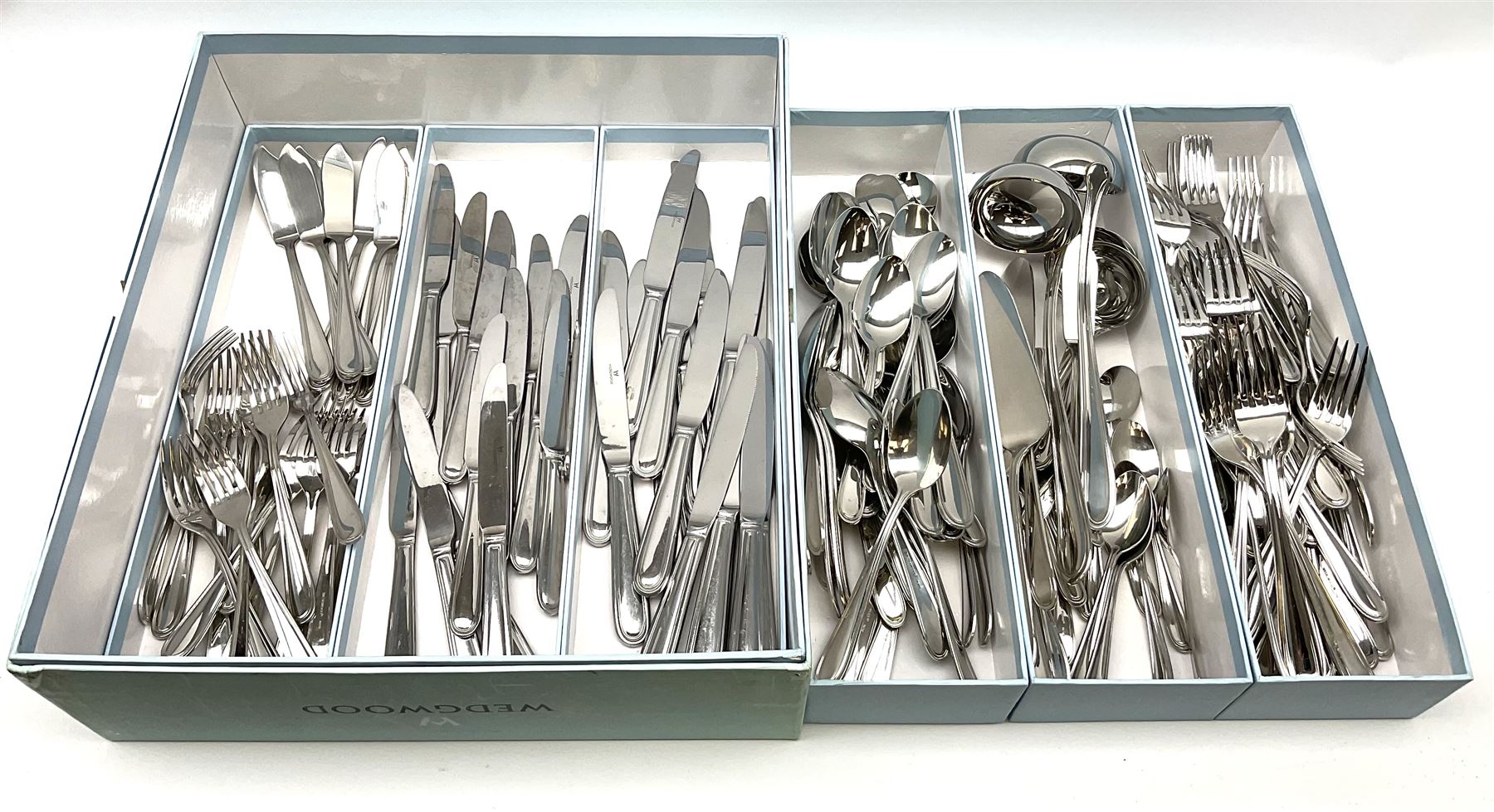 Wedgwood cutlery service, for sixteen with the exception of fifteen dinner knifes, twenty two small forks, and seventeen dessert spoons. 