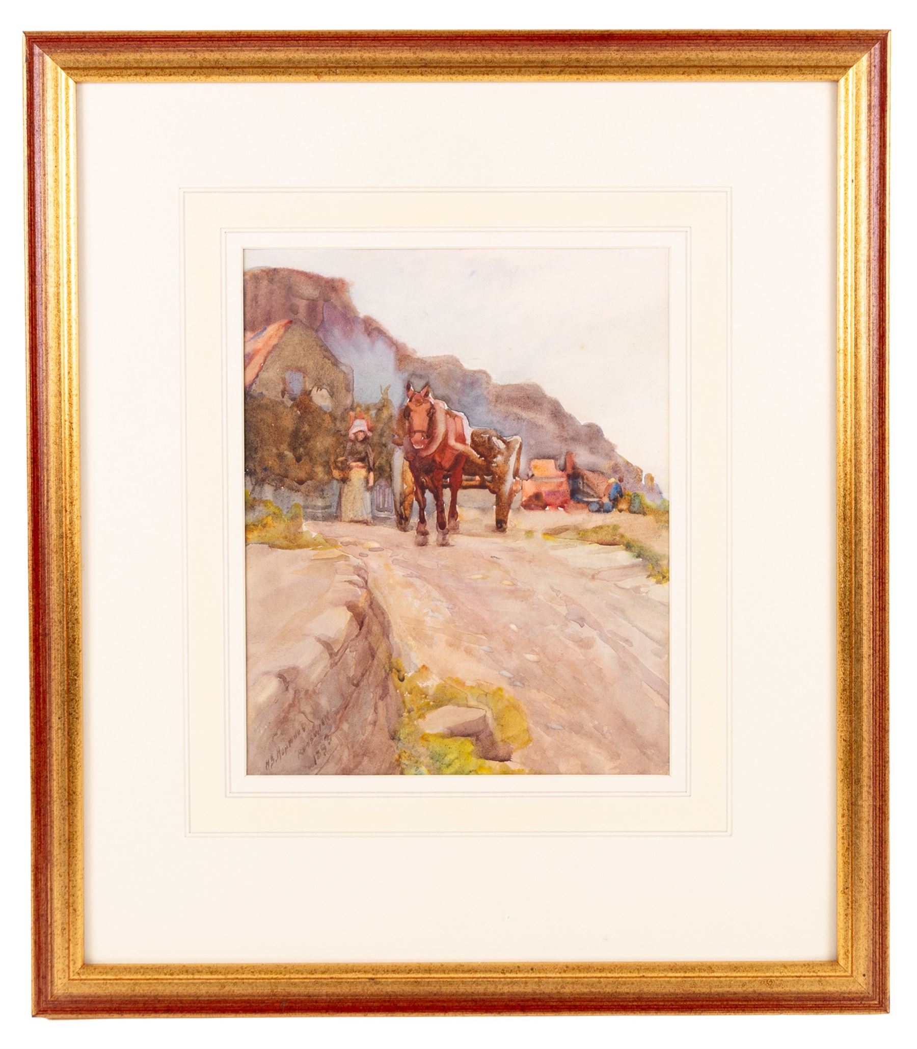 Henry Silkstone Hopwood (Staithes Group 1860-1914): Horse and Cart at 'Runswick', watercolour signed titled and dated 1893, 28cm x 22cm