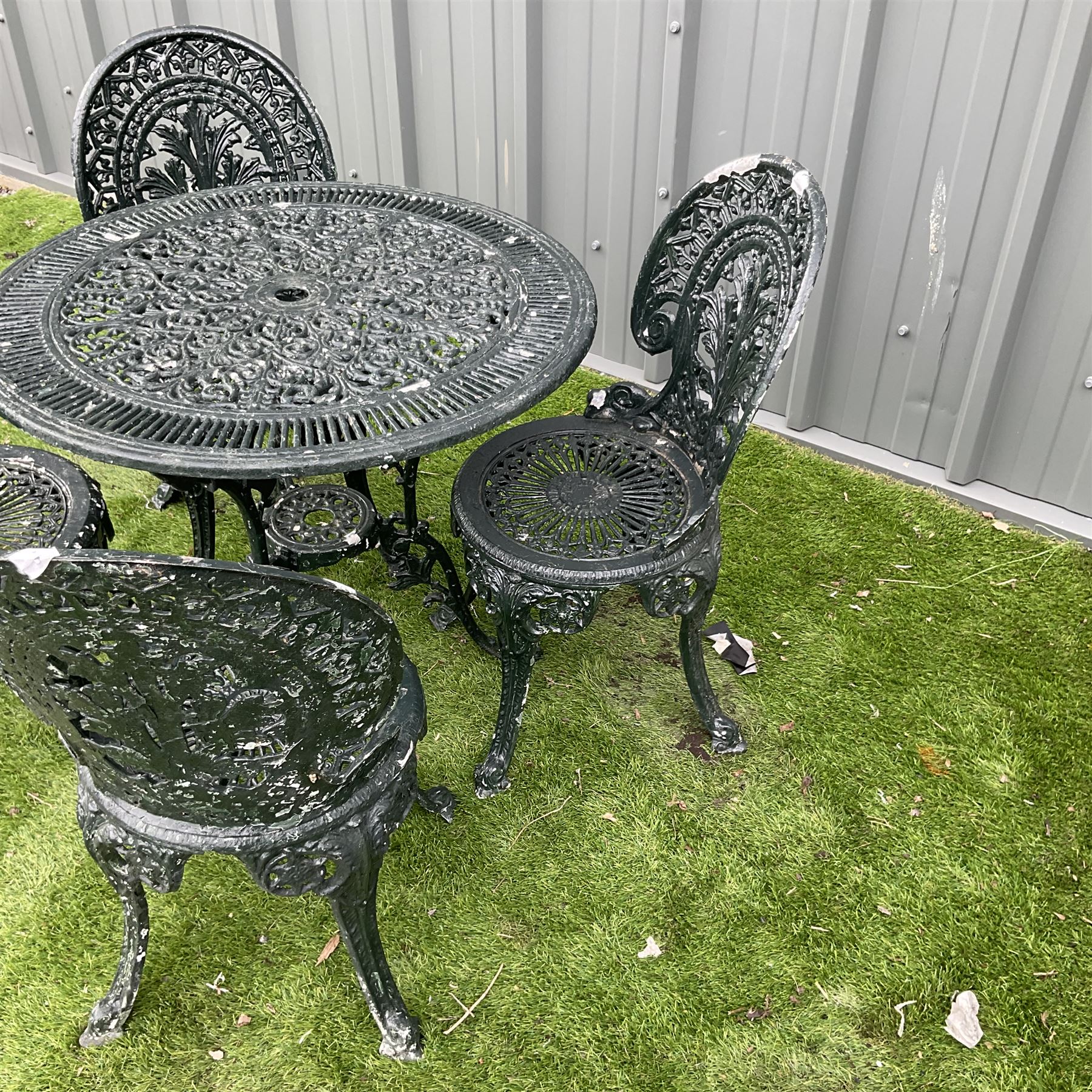 Victorian design cast aluminium circular garden table, and four chairs  - THIS LOT IS TO BE COLLECTED BY APPOINTMENT FROM DUGGLEBY STORAGE, GREAT HILL, EASTFIELD, SCARBOROUGH, YO11 3TX
