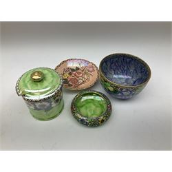 Collection of Mailing lustre ware, to include bowls of various size and form, fruit dishes, pair of candlesticks, tea cups and saucers, etc., together with a small quantity of similar lustre ceramics. 