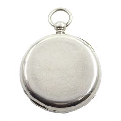 Victorian silver open face face key wound chronograph pocket watch by A. Lockhart, Whitehaven, No. 58660, white enamel dial with Roman numerals, outer seconds track numbered 25-300, case makers mark L A, London 1886