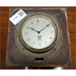  Smiths Car clock, named silvered Arabic dial stamped 113444, reeded bezel in wood surround, clock 9cm diam  