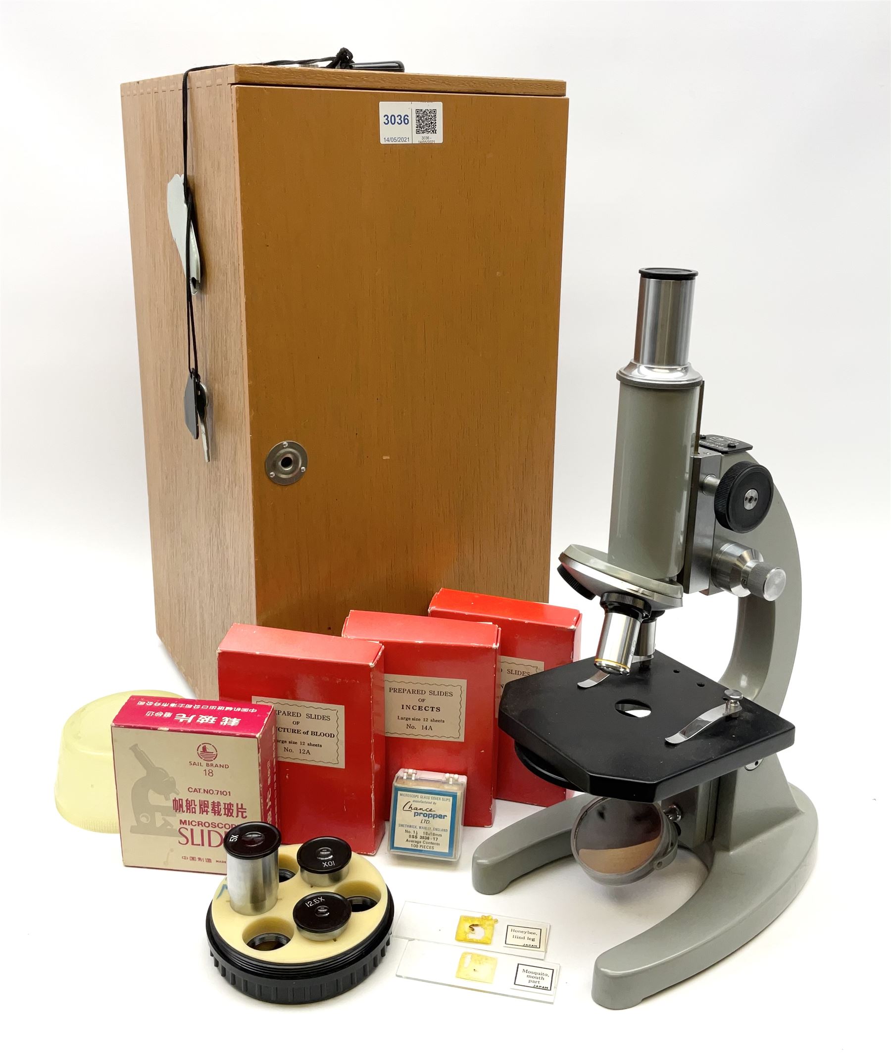 Chinese grey painted monocular microscope possibly by the Wu Chow