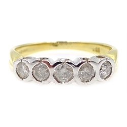  Gold five stone bezel set diamond ring, hallmarked 18ct  