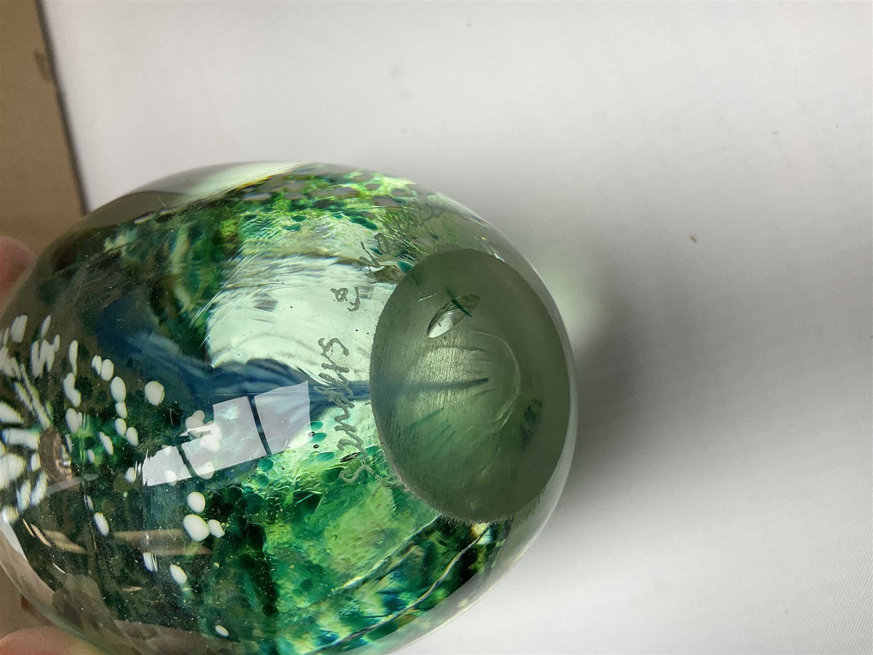 Sanders and Wallace glass paperweight, together with three other paperweights and a collection of glassware, in two boxes