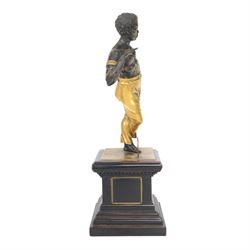 19th century brass finished, and gilded figure, probably originating from a clock, now set on associated base, H36cm

Note: Comparable figure sold Christies, Interiors sale, including the collection of the late Serge Baillache, 20 May 2014, lot 252
