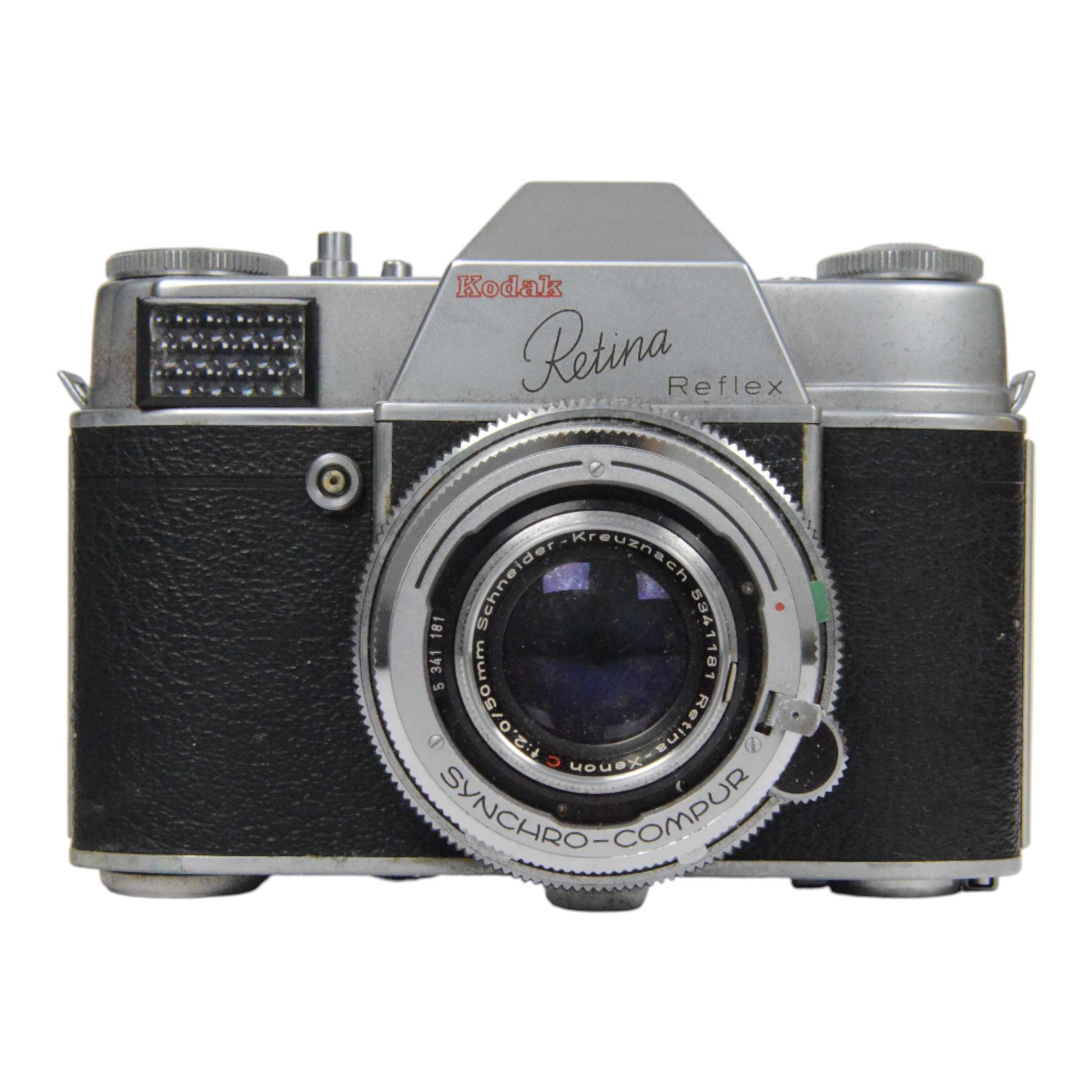 Kodak Retina Reflex camera outfit, comprising camera body serial no. EK 83509, six Schneider-Kreuznach lenses including Retina-Xenon f:2.0/50mm, Retina-Tele-Xenar f:4/135mm, Retina-Curtagon f:4/28mm and Retina-Longar-Xenon f:4/80mm, Retina-Curtar-Xenon f:4/35mm, Retina-Curtar-Xenon f:5.6/35mm, filters, platform and hood, contained within a tan Rowi carry case