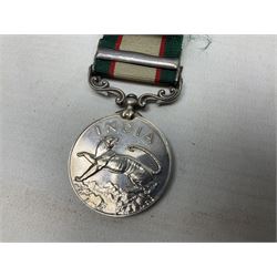 George VI India General Service Medal with North West Frontier 1936-37 clasp awarded to Bearer Khan Akbar 2-Border R.; with ribbon