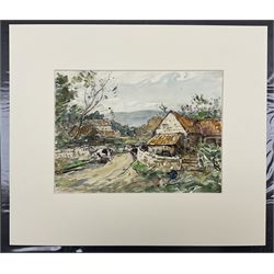 Frederic Stuart Richardson (Staithes Group 1855-1934): 'Hauling Timber above Gatcombe - Long Ashton' Somerset, set three watercolours signed in the margin, titled verso 21cm x 29cm (3) (mounted)