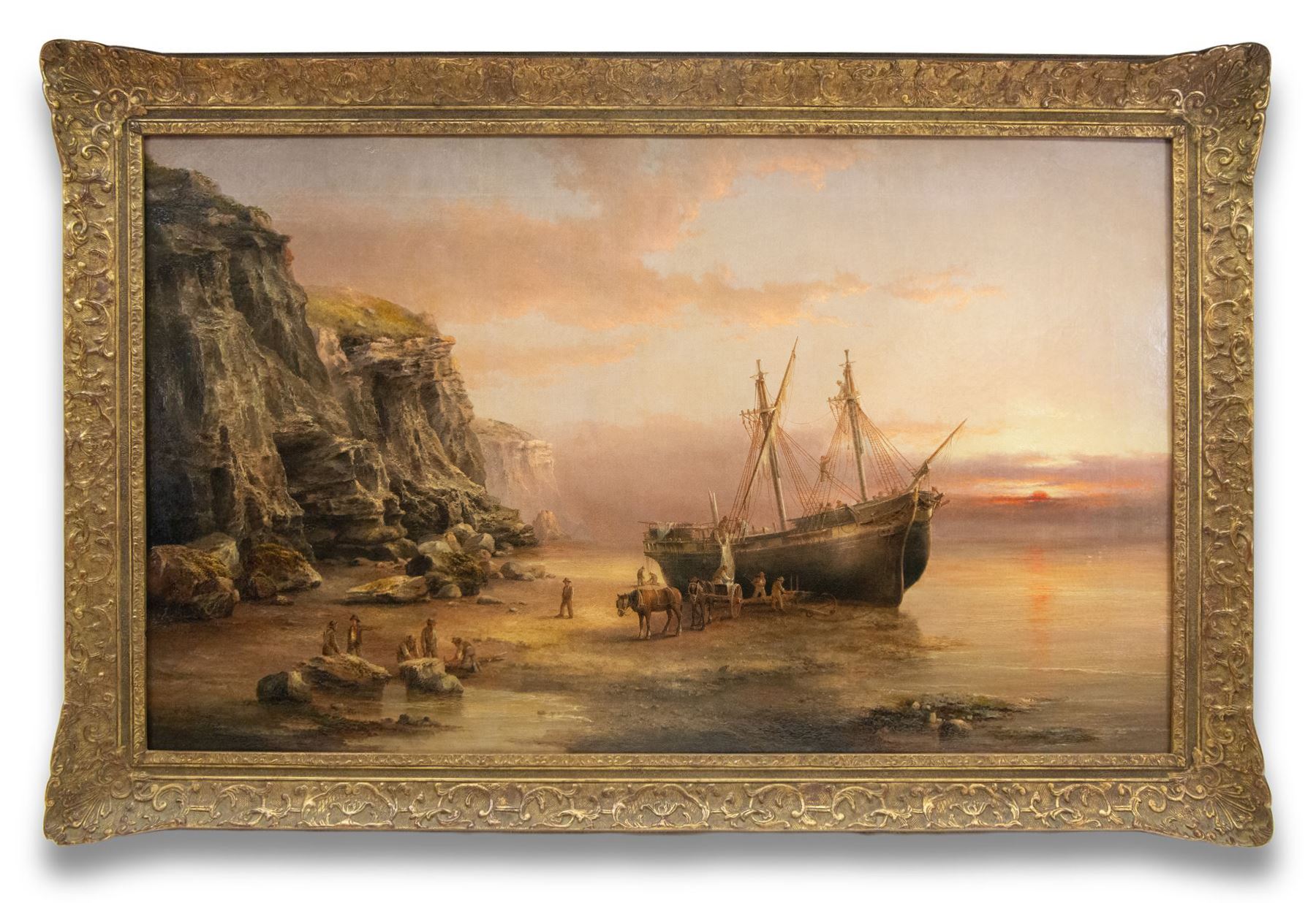 Henry Redmore (British 1820-1887): Unloading a Ship near Flamborough Head, oil on canvas signed and dated 1884, 75cm x 125cm