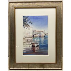 Sarah Garforth (British Contemporary): 'Tavira Roman Bridge Portugal', watercolour signed, titled verso 40cm x 25cm