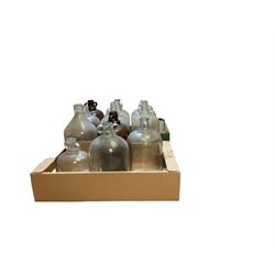 Eleven glass demijohns, including two brown glass examples