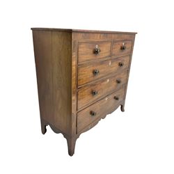 19th century mahogany chest, fitted with two short and three long drawers, on splayed bracket feet, with ivory escutcheons 

This item has been registered for sale under Section 10 of the APHA Ivory Act 