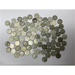 Approximately 240 grams of Great British pre 1947 silver sixpence coins, including King George V 1928, King George VI 1945 etc
