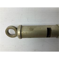 Three J Hudson & Co Birmingham military whistles, dated 1915, 1916, 1923