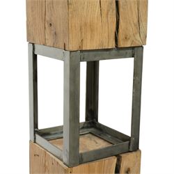 Sophie Olivier (French 1978-): ‘Amour’, 3D sculpture depicting Man & Woman, constructed from driftwood sections with inset ceramic elements and metalwork frames, mounted on a stepped metal base, applied with artist’s plaque and dated 2017