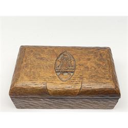 'Gnomeman' tooled oak trinket box, the hinged lid relief carved with gnome signature, by Thomas Whittaker of Littlebeck