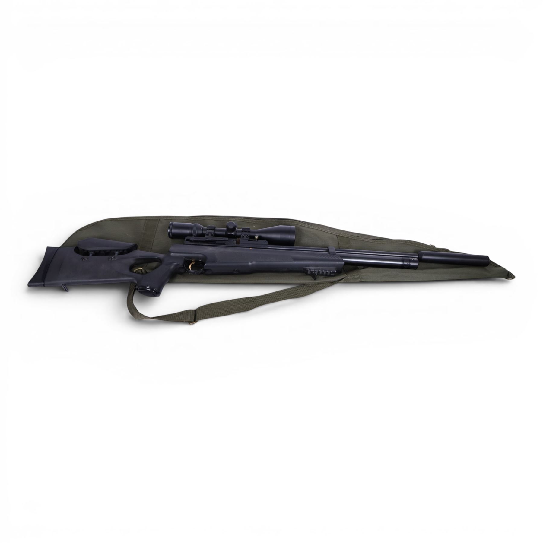 Hatsan AT44-10 air rifle, .22 cal, Max pressure 200 bar, serial number 041420511, fitted with 3-12x50 scope, L118cm