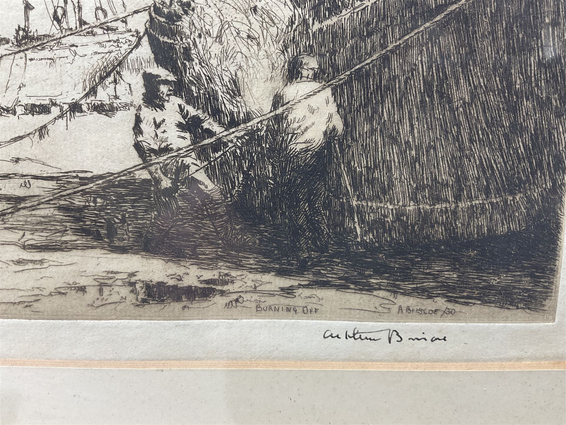 Arthur John Trevor Briscoe (British 1873-1943): 'Burning Off', limited edition etching signed and numbered 39/75, titled and dated '30 in plate 19cm x 29.5cm 