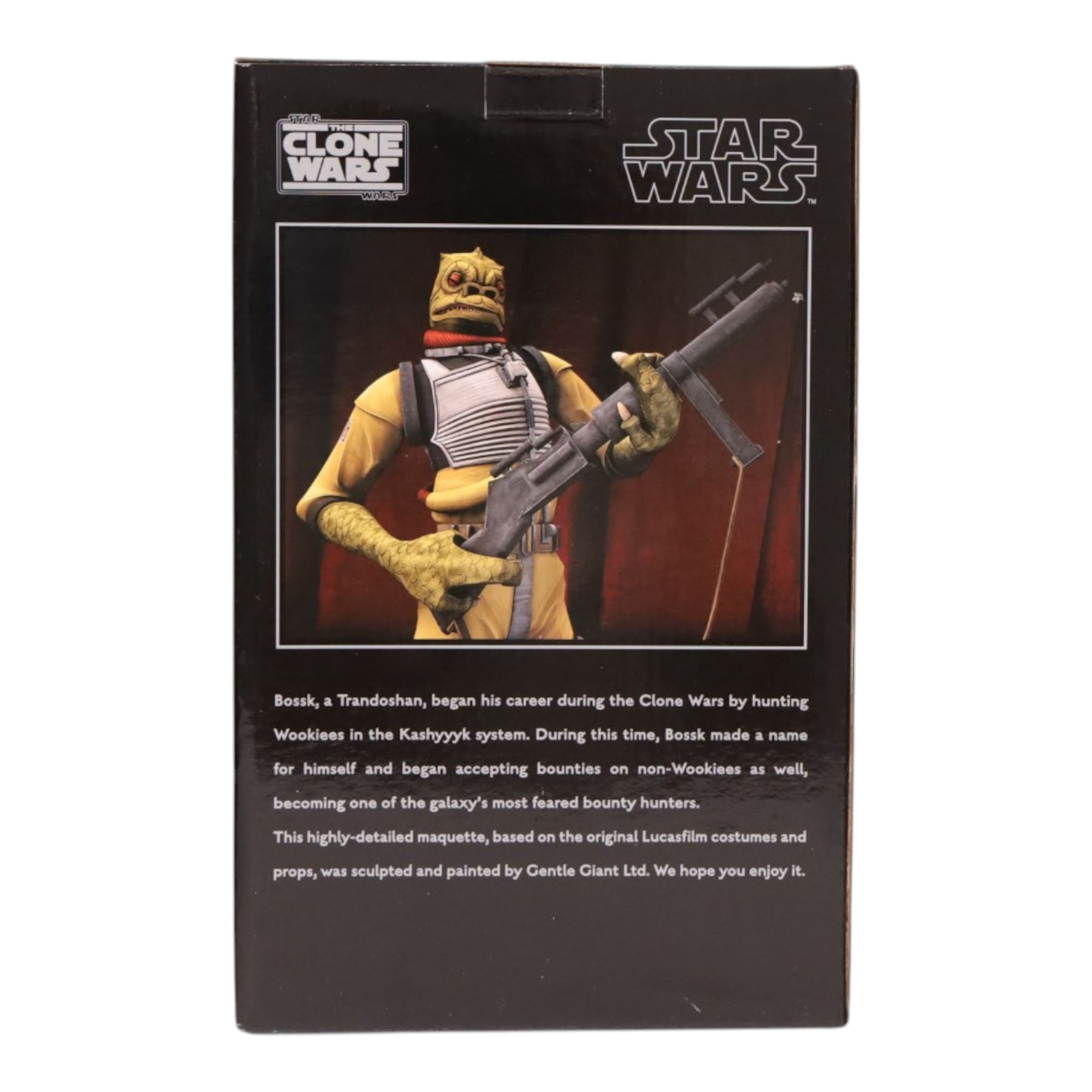 Four Gentle Giant Star Wars Maquettes, comprising The Clone Wars Bossk, Anakin Skywalker and Yoda on Kybuck and an animated Darth Vader, all boxed