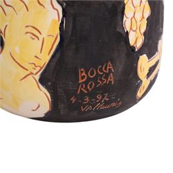 Vallauris French pottery by Patrick Bocca Rossa, twin handled jardinière decorated with figures, H25cm 
