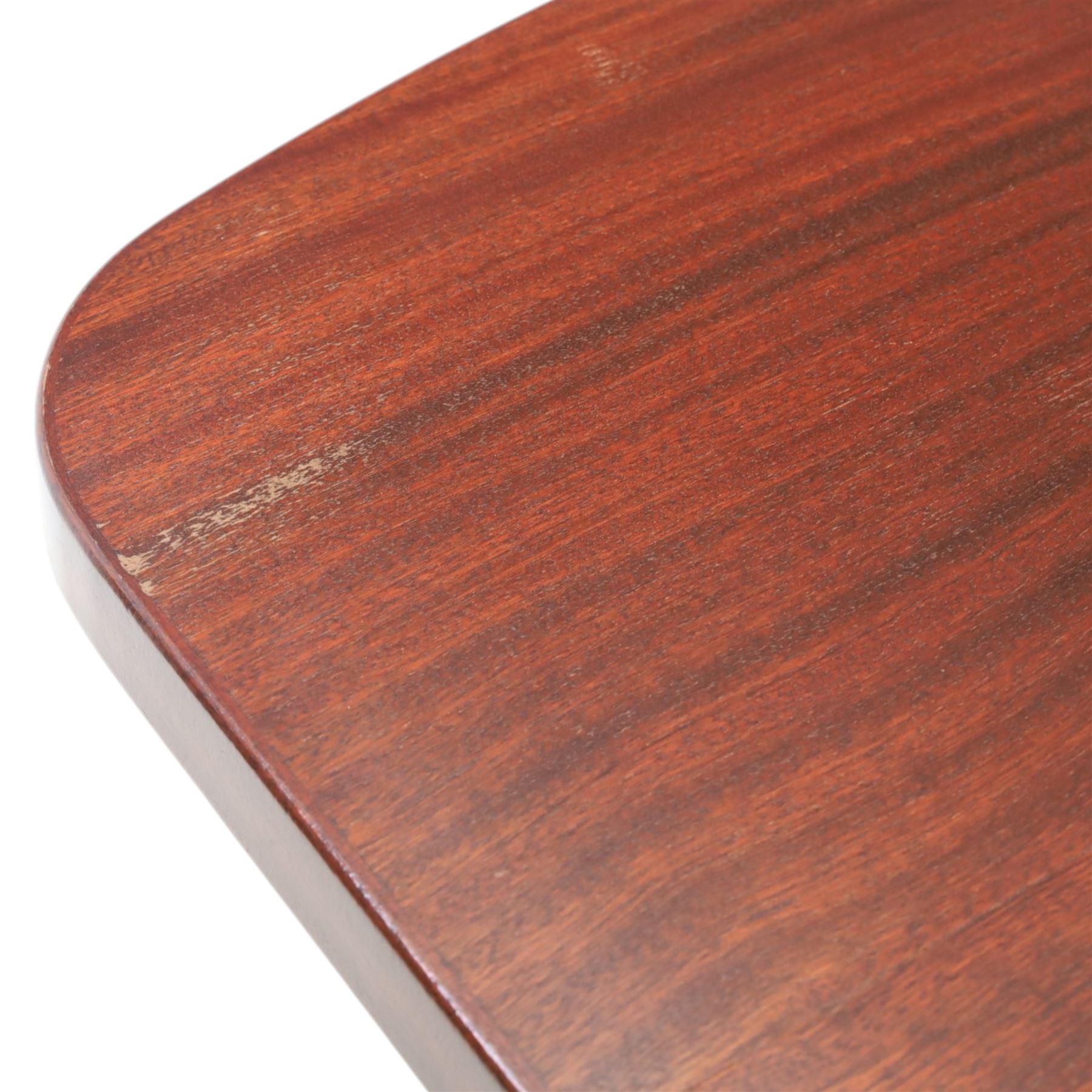 Mid-20th century mahogany extending dining table, with additional leaf, raised on square legs