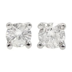 Pair of 18ct white gold round brilliant cut diamond stud earrings, stamped 750, diamond total weight approx 0.40 carat