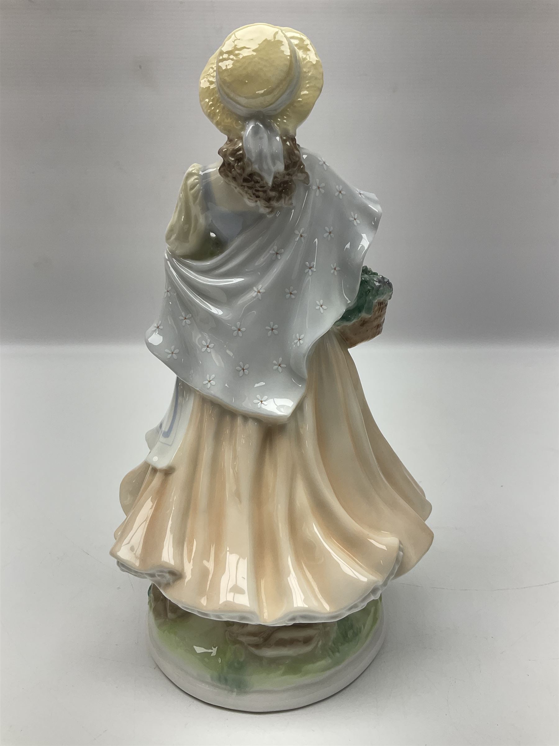 Five Royal Worcester figures, comprising Market Day, Noelle, Bakers Wife, Goose Girl and Fruit Picking, all with printed marks beneath and some with certificates of authentication  