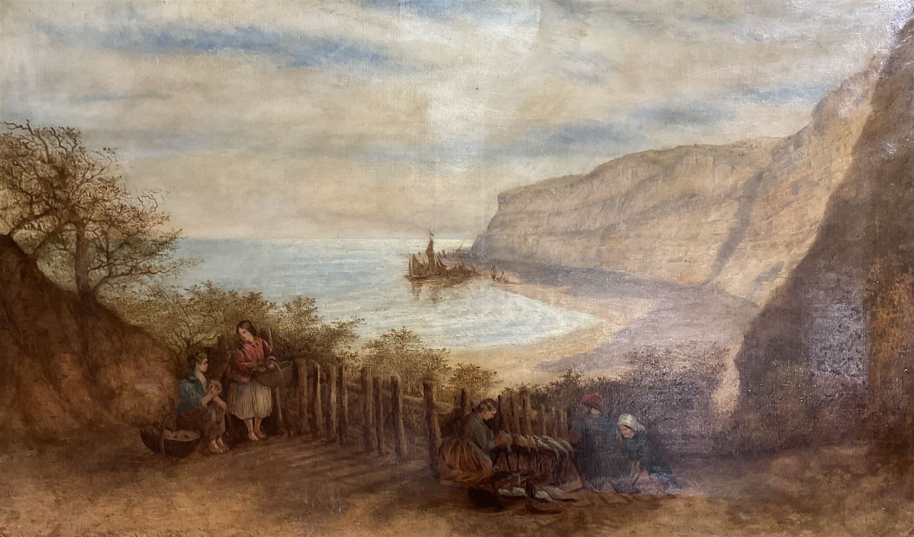 Richard Elmore (British 1818-1898): ‘Shanklin Cove Isle of Wight’, oil on canvas signed titled and dated 1867, 74cm x 125cm in impressive 19th century gilt frame
