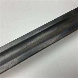 WW1 British Army 1897 Pattern Officers Sword, the 80cm fullered steel blade with traces of decoration and inscribed 'W.E. French 1914'; the basket hilt pierced with the George V cypher and wire-bound fish-skin grip L97cm overall; and WW1 British 1821 pattern Royal Artillery officer's sword with three-bar hilt; both lacking scabbard (2)