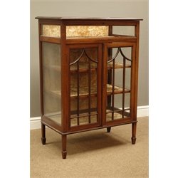  Edwardian mahogany and satinwood banded bijouterie display cabinet, hinged bevel glazed top above astragal doors, velvet interior, square tapering supports with spade feet, W77cm, H110cm, D46cm  