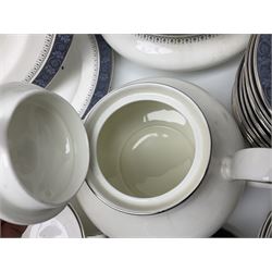Royal Doulton Sherbrooke pattern part dinner and tea service, to include teapot, ten twin handled soup bowls and saucers, two serving platters, three twin handled covered dishes etc (63)  