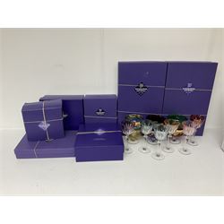 Set of six hock glasses with coloured bowls, together with set of six footed glass bowls of various colours, and large quantity of boxed Edinburgh Crystal glass ware