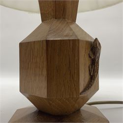 Lizardman - oak table lamp, stepped and canted rectangular form on octagonal base, carved with lizard signature, by Derek Slater, Crayke