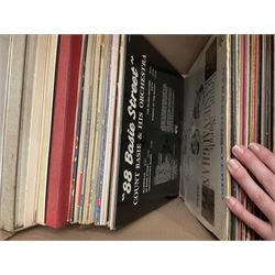 Collection of vinyl LP records in six boxes, mainly Jazz and Classical, including Beethoven The Nine Symphonies, Bartok, Chopin Recital, Joseph Haydn, etc