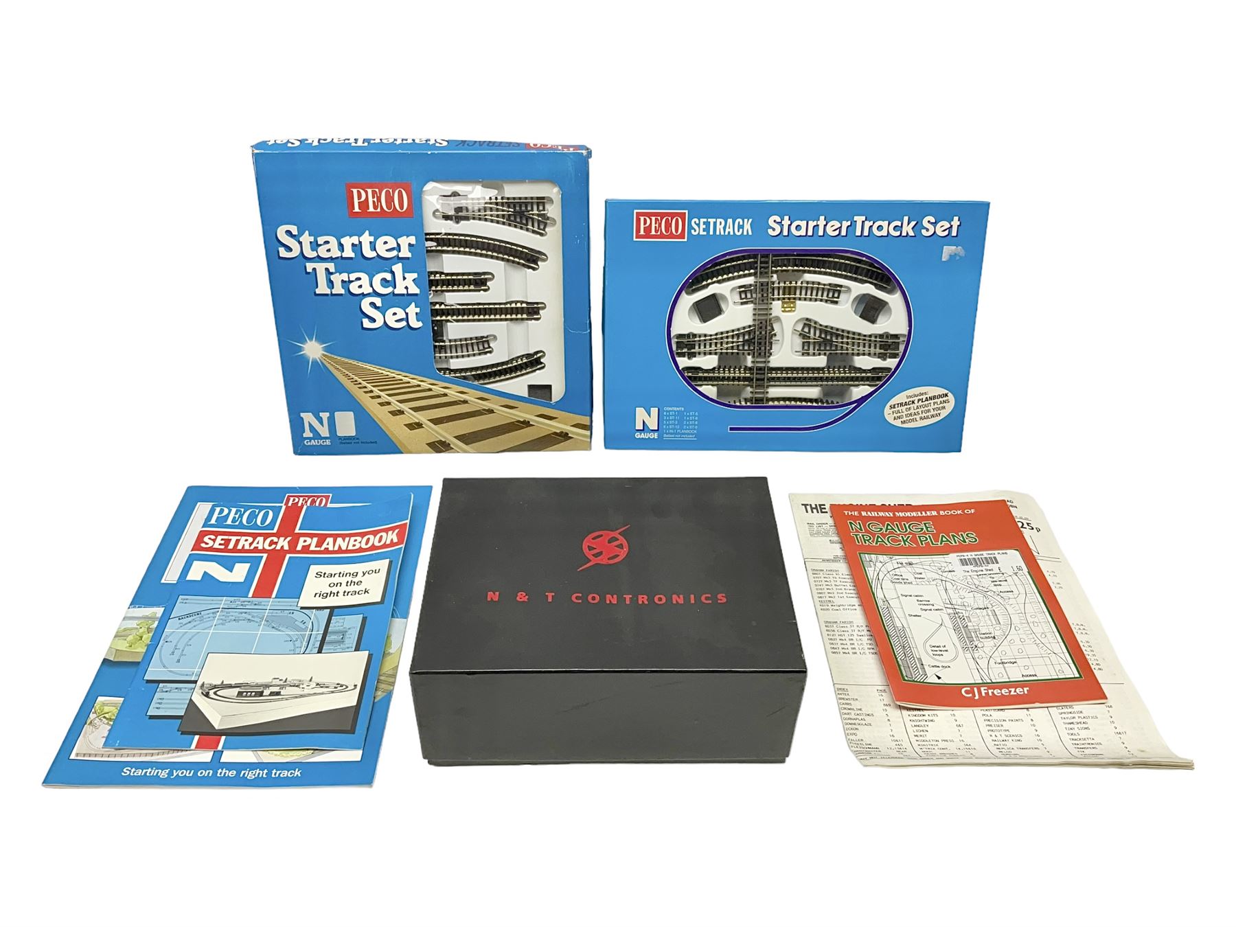 Peco 'N' gauge - two ST-300 Starter Track Sets with Setrack Planbooks; and  N & T Contronics TC94 Controller Serial No.11029; all boxed - Toys & Models