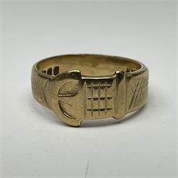 9ct gold enamel RAF sweetheart brooch, boxed, 9ct gold buckle ring and a pair of 9ct rose gold shirt studs