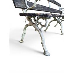 Early 20th century three section cast metal and wood slatted garden bench