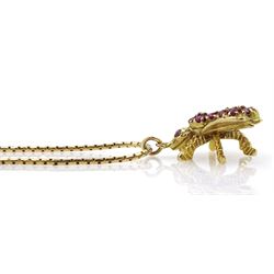 9ct gold ruby set insect pendant necklace, hallmarked